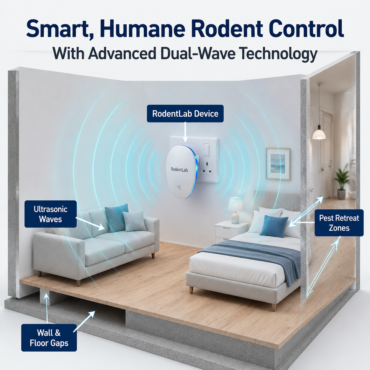 RodentLab UK dual-wave room coverage illustration