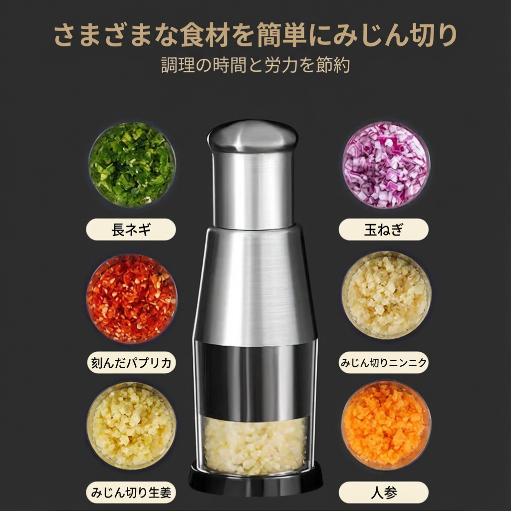 秒速みじん切り！ステンレス製・ワンプッシュベジカッター