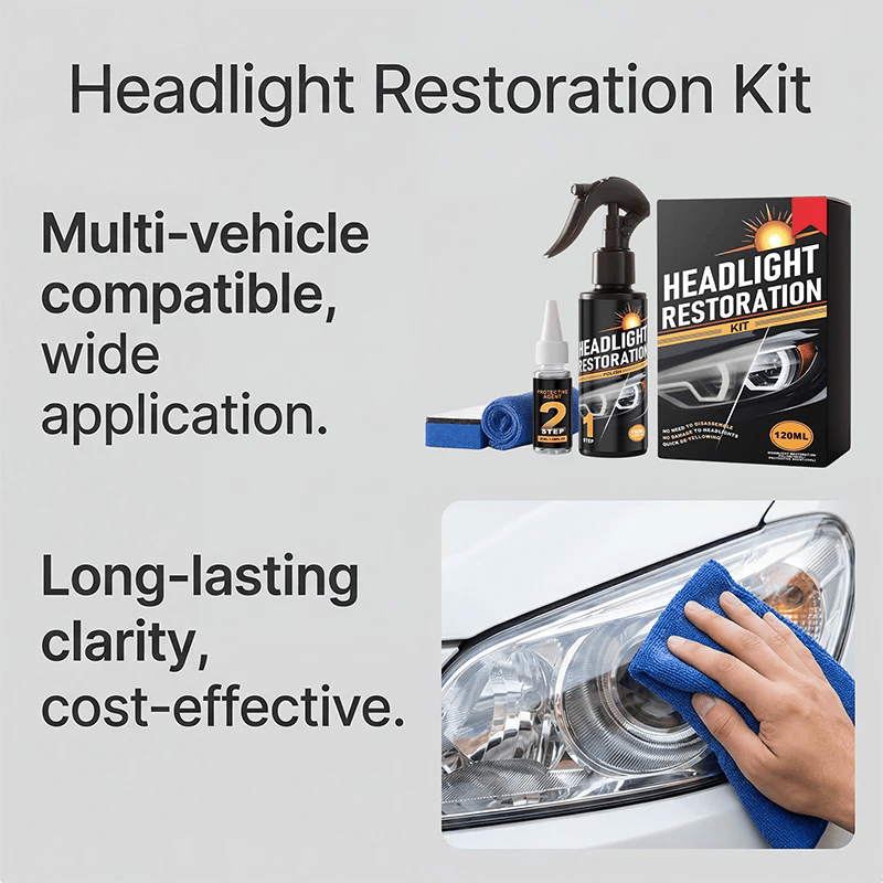 🥳2026 HOT SALE🥳💞50K+ SOLD!⏰🔧 Headlight Restorer Kit – 2 steps, no disassembly. Removes yellow haze, restores clarity. Long‑lasting UV shield. 🚗✨
