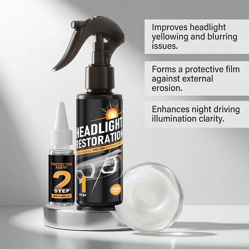 🥳2026 HOT SALE🥳💞50K+ SOLD!⏰🔧 Headlight Restorer Kit – 2 steps, no disassembly. Removes yellow haze, restores clarity. Long‑lasting UV shield. 🚗✨