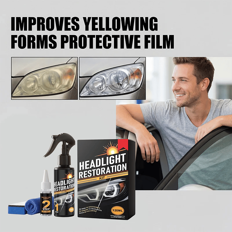 🥳2026 HOT SALE🥳💞50K+ SOLD!⏰🔧 Headlight Restorer Kit – 2 steps, no disassembly. Removes yellow haze, restores clarity. Long‑lasting UV shield. 🚗✨