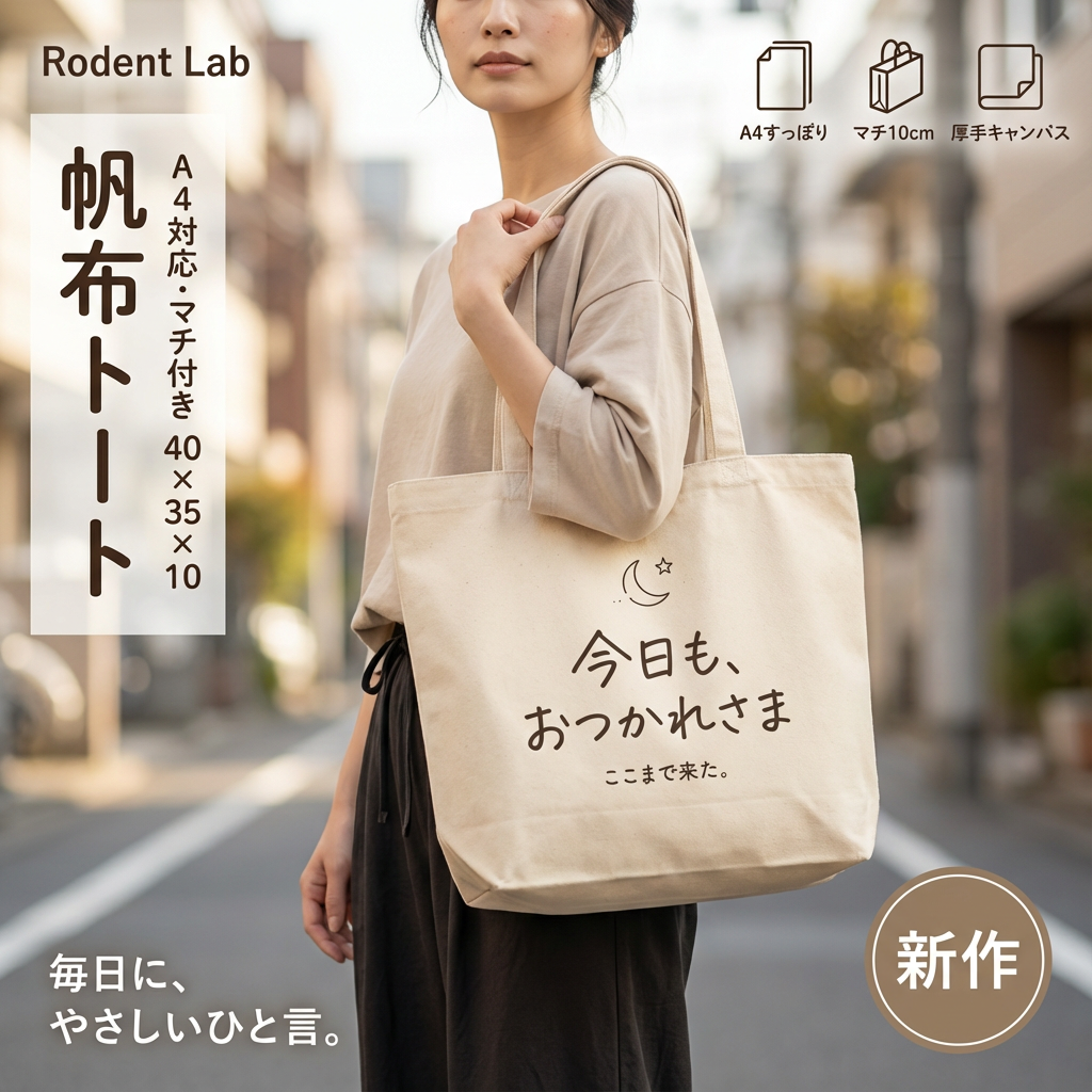 【本日限定・全商品送料無料】やさしいひと言 帆布トート（A4対応・マチ10cm）