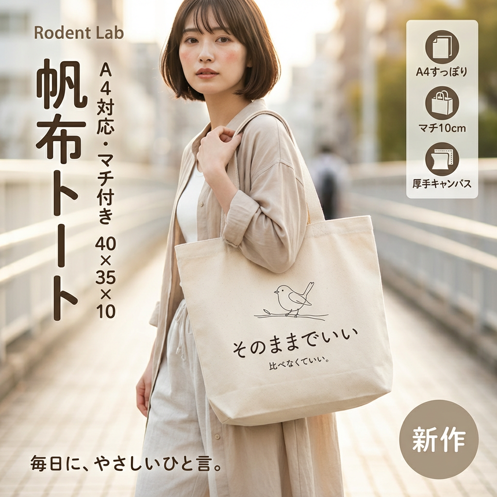 【本日限定・全商品送料無料】やさしいひと言 帆布トート（A4対応・マチ10cm）