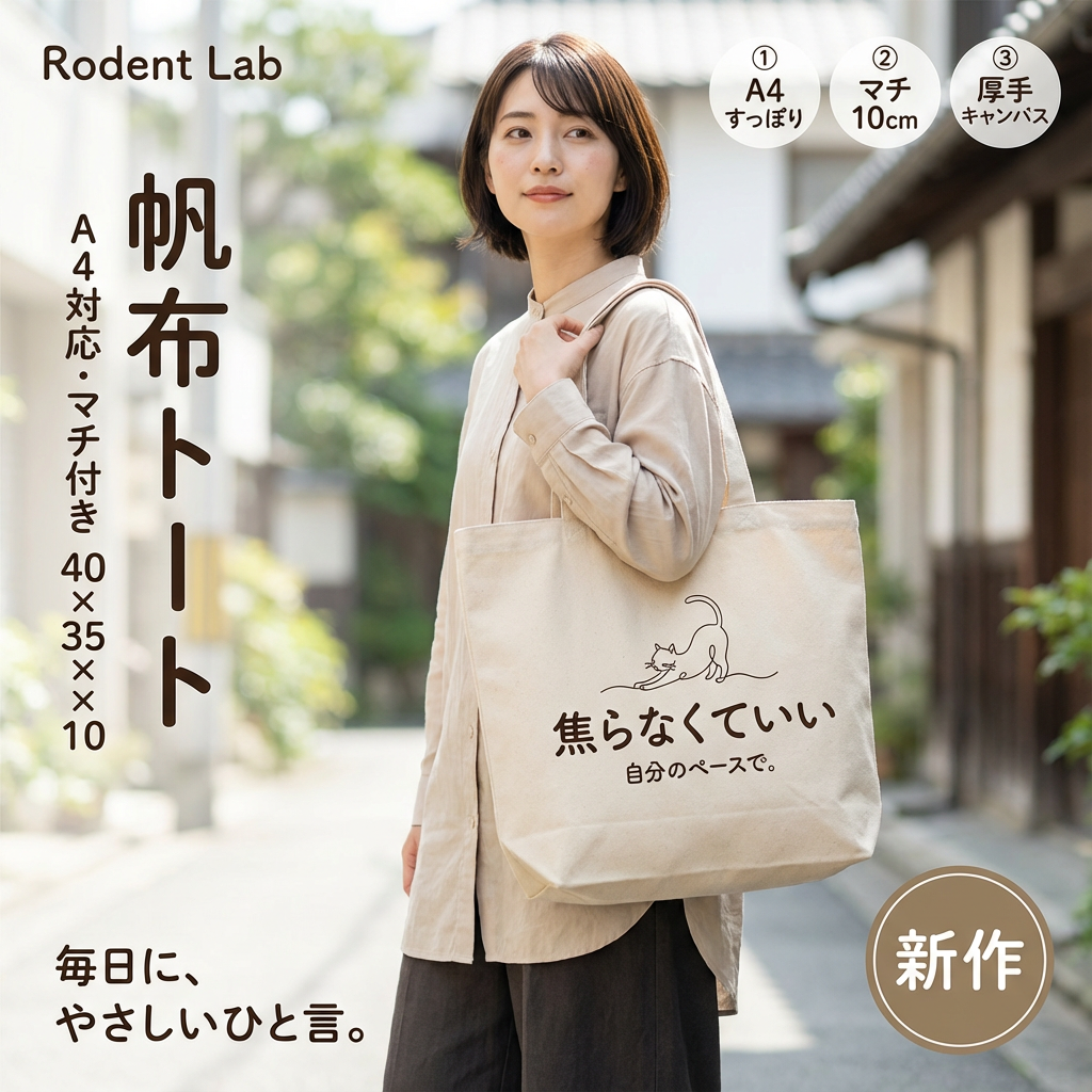 【本日限定・全商品送料無料】やさしいひと言 帆布トート（A4対応・マチ10cm）