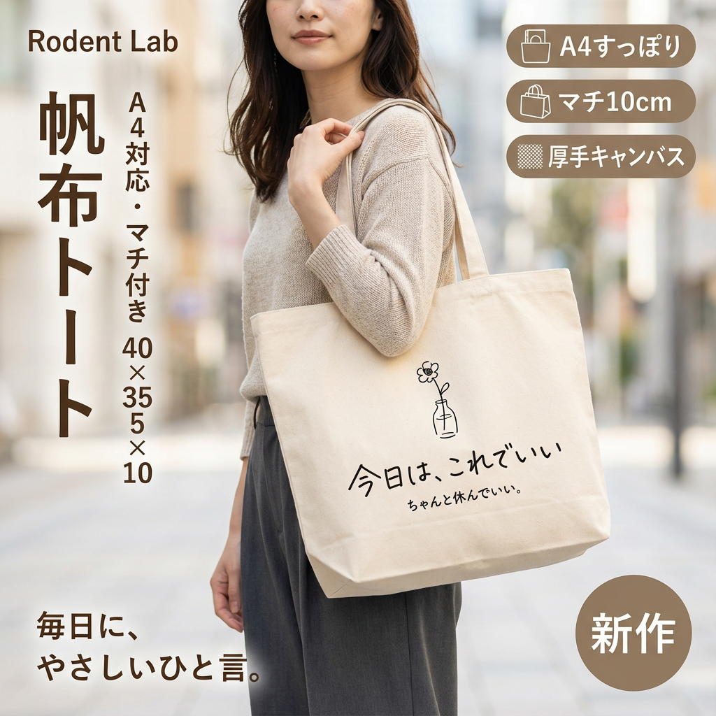 【本日限定・全商品送料無料】やさしいひと言 帆布トート（A4対応・マチ10cm）