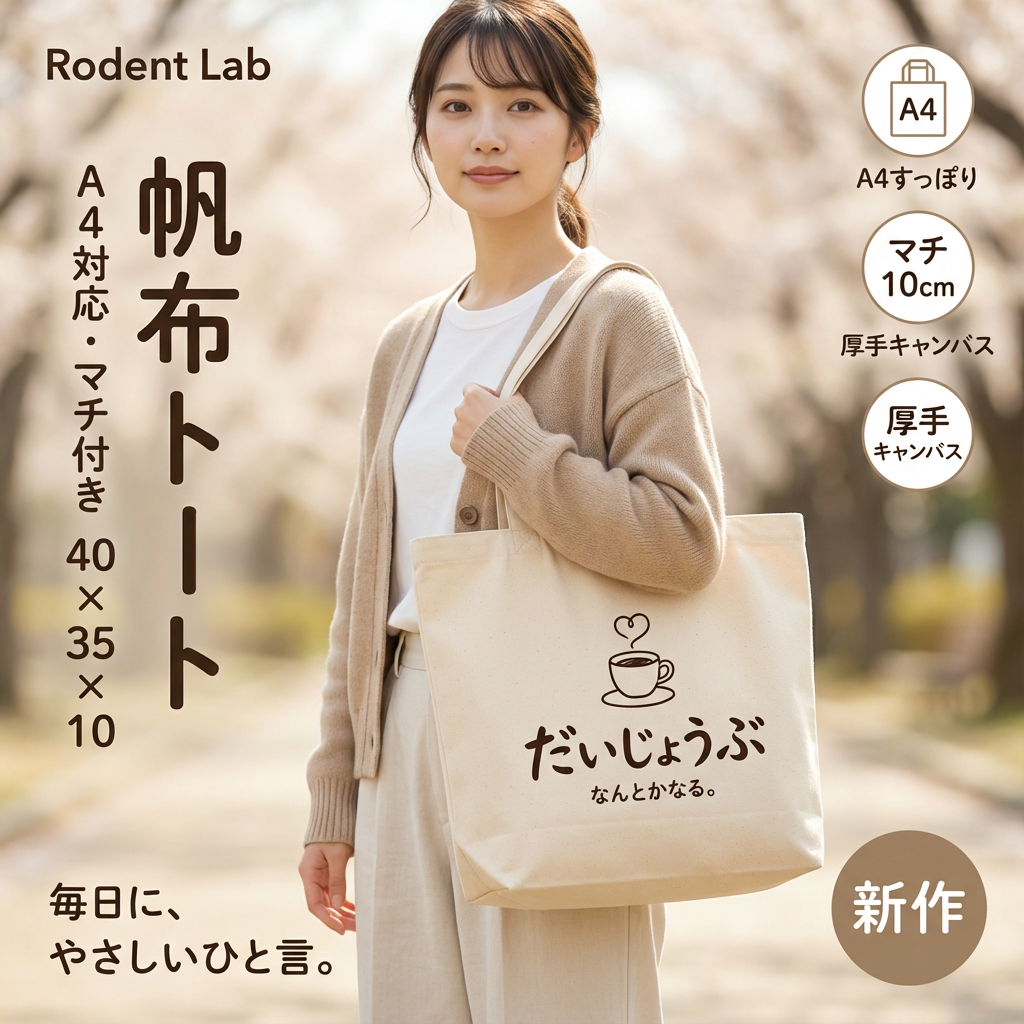 【本日限定・全商品送料無料】やさしいひと言 帆布トート（A4対応・マチ10cm）