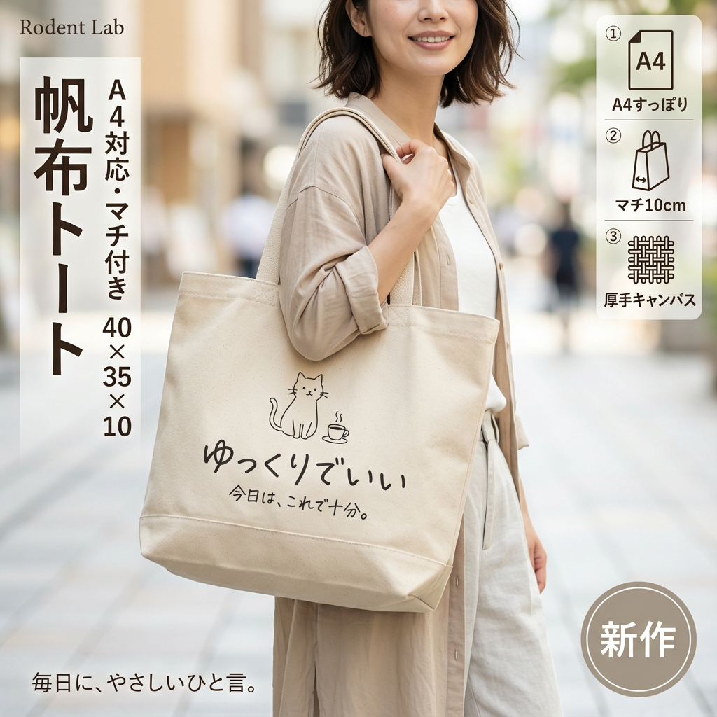 【本日限定・全商品送料無料】やさしいひと言 帆布トート（A4対応・マチ10cm）