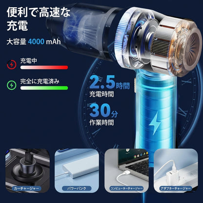 RODENT LAB™  充電式ハンディ掃除機｜25000Pa 強力吸引・吸引＋送風2WAY・車内も家もこれ1台