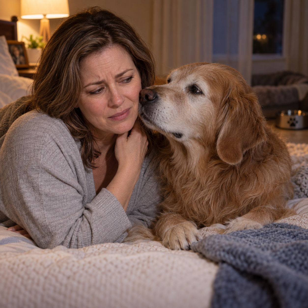 A concerned owner notices her senior dog's strong breath at bedtime